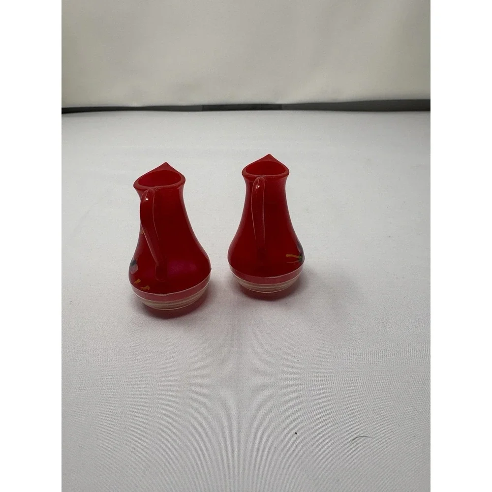 Vintage Hand painted  Plastic Pitcher Carafe Flower Salt and Pepper Shakers MCM